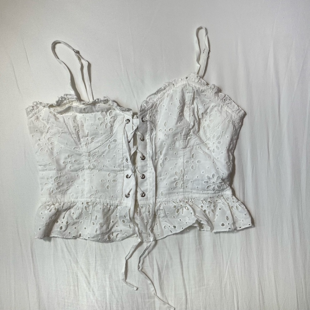 Forever 21 white coquette eyelet corset crop top